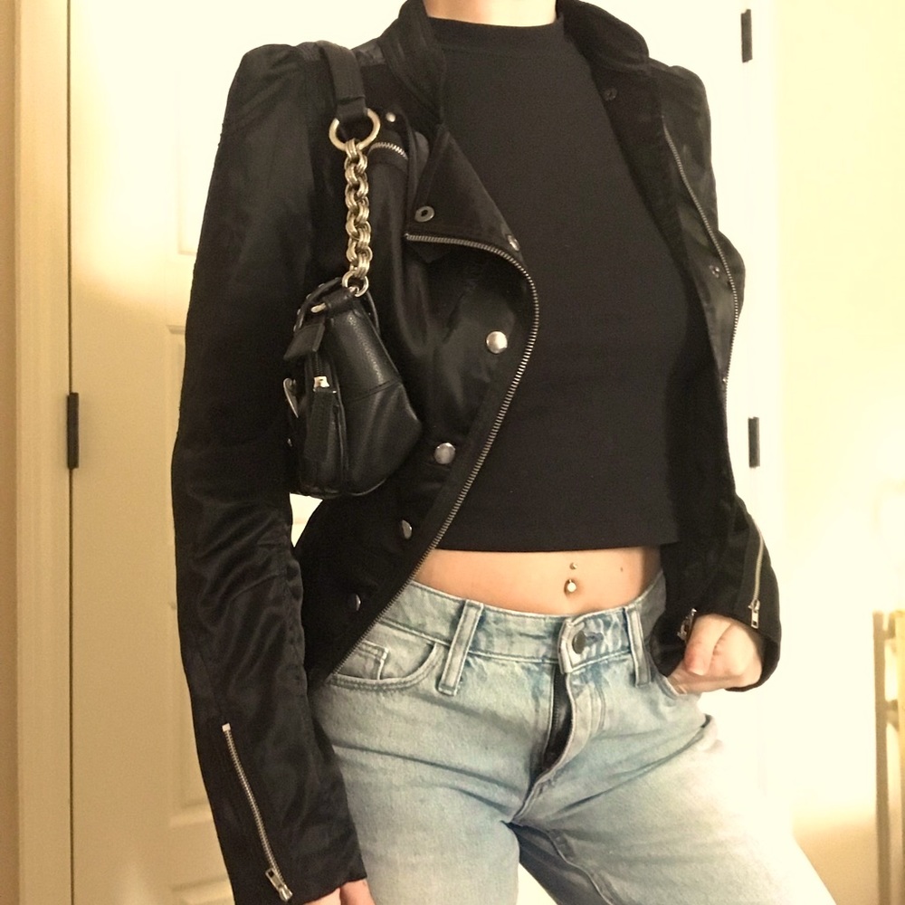 Silk goth corset jacket silver accents motostyle